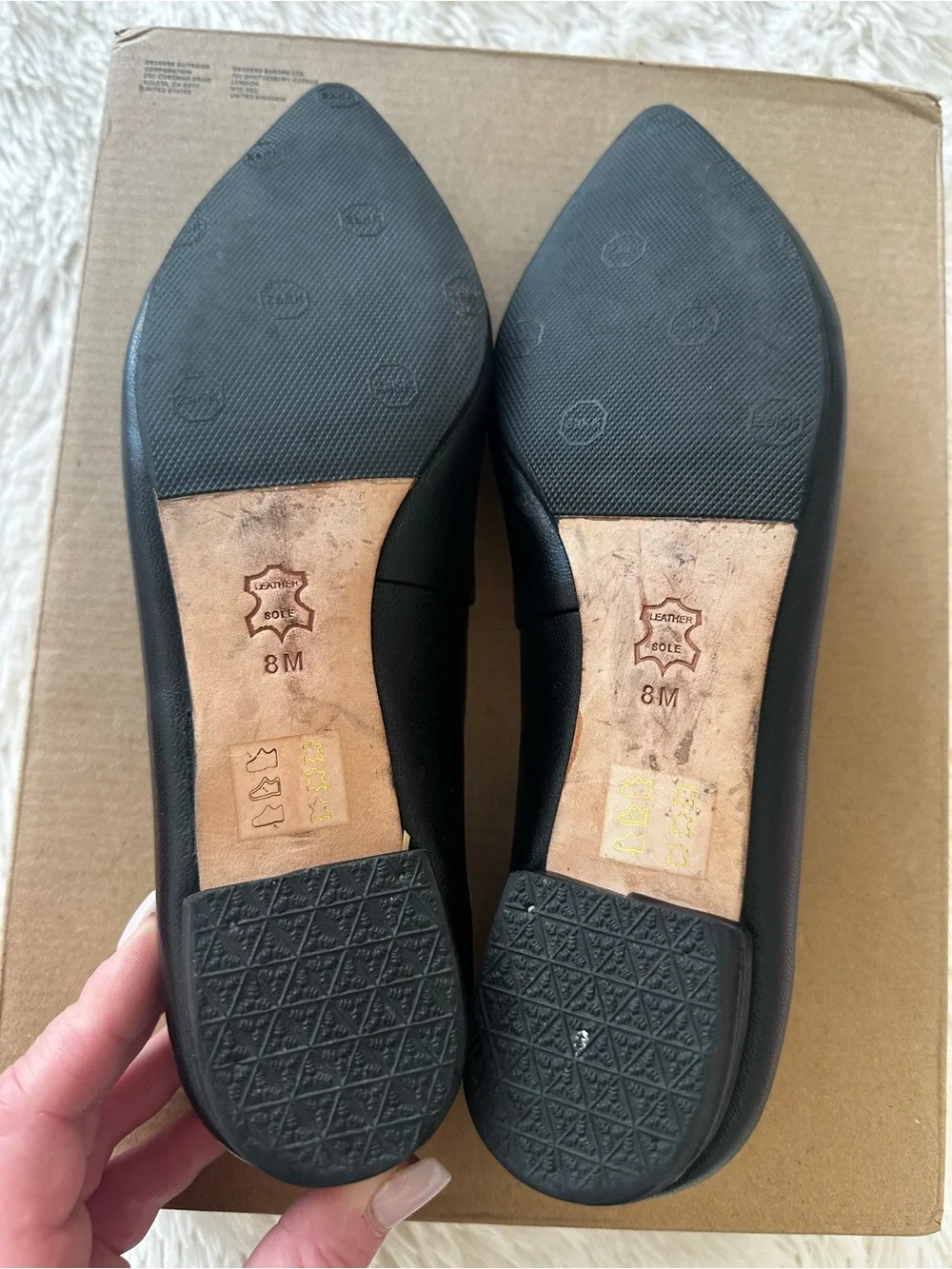 Tory Burch Pointed Toe Leather Flats Black Crystal Double T Logo Women’s Size 8